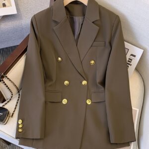 Sunygal Women'S Fashion Double Breasted Blazer - Casual Solid Color H-Fit Polyester Suit Jacket with Long Sleeves, No Belt, Non-Waterproof, Woven Weave, Regular Fit