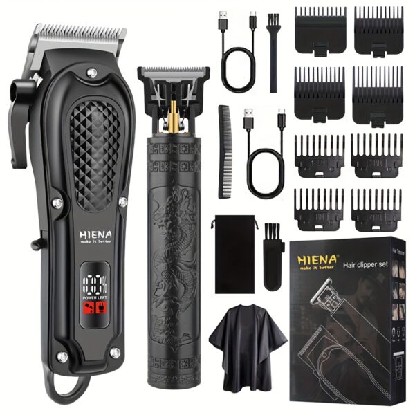 HIENA PRO 2pcs Men'S Hair Clippers and Beard Trimmers Set, USB Rechargeable, Lithium Battery 1500mAh, with Limit Comb and Barber Cloth, for Home Use, Grooming