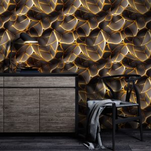 Abstract, Metal, Line, Geometry, Golden, Classic, Wallpaper Peel And Stick Contact Paper Removable Wallpaper, Tear Resistant, 3D, Non Permeable, Waterproof, Stain Resistant, Background Renovation, Self-Adhesive Wallpaper