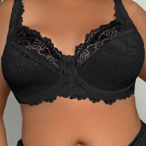 Plus Size Women's Sexy Black Lace Bra - Ultra-Thin Comfort Fit with Underwire Support, E-Cup Soft Stretch Fabric & Lace Detailing for Everyday & Special Occasion Wear, Sophisticated Lingerie, Elegant Lingerie Style, Medium Elasticity