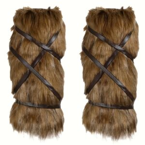 1 Pair Medieval Viking Brown Faux Fur Leg Warmers with Adjustable Straps - Fluffy Costume Accessories for Halloween, Cosplay, Renaissance Fairs & Themed Parties, Halloween Costumes