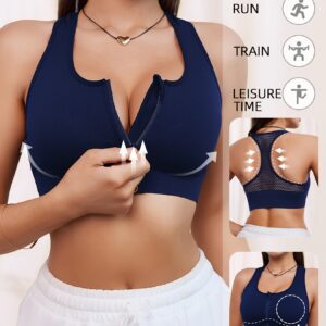 1pc Women's High-Support Sports Bra with Zipper Front, Removable Pads, Breathable Mesh Back, and Racerback Design for Yoga, Running & Outdoor Workouts - Polyamide 90%, Elastane 10%