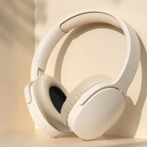 GENAI P2961 Over-Ear Wireless Headphones - 20H Playtime, Comfortable & Foldable, Wireless Connectivity, Noise-Canceling Mic, USB Charging Case, Ideal for Travel, Home, Office - Sleek White Design