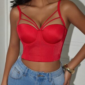 Sleek & Sexy Adjustable Strapless Corset Top - Red Triangle Design with Steel Ring Detail, Perfect for Adult Fashion, Corset Top|Versatile Fashion Top|Strapless Corset Top