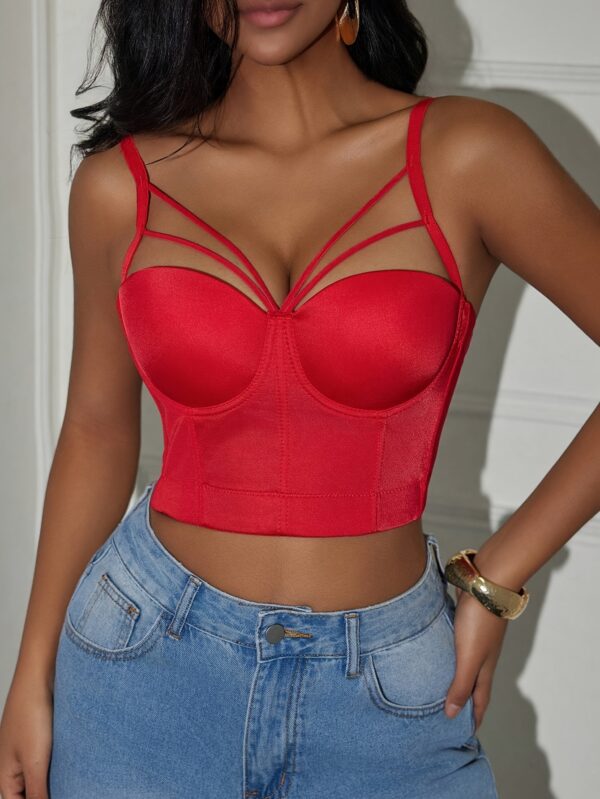 Sleek & Sexy Adjustable Strapless Corset Top - Red Triangle Design with Steel Ring Detail, Perfect for Adult Fashion, Corset Top|Versatile Fashion Top|Strapless Corset Top