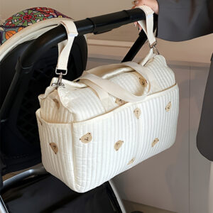 Large Capacity Quilted Diaper Bag with Stroller Straps and Padded Changing Mat - Multifunctional Polyamide Organizer for Women, Ample Storage for 14+ Age Group