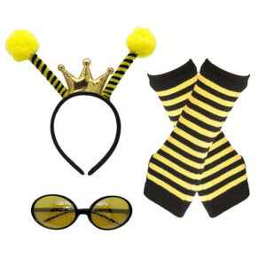 PESENAR Bee Costume set, Bee headband with bee stripes, warm legs, knee length stockings, long gloves, party costumes