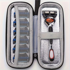 Vintage-Inspired EVA Hard Shell Razor Case - Portable & Durable, Water-Resistant, Easy to Clean, Gray/Blue for Shavers, Travel, Outdoor Personal Care