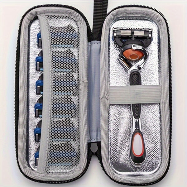 Vintage-Inspired EVA Hard Shell Razor Case - Portable & Durable, Water-Resistant, Easy to Clean, Gray/Blue for Shavers, Travel, Outdoor Personal Care