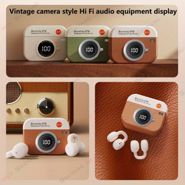 2025 New Design True Wireless Cartoon Camera with Music Clip-On Headphones for Couples, Mini Sports Earbuds, TWS 9D Hifi Stereo HD Calling, Stereo Cortical Earphones for Android And Iphone Music Cellphones, Smart Earpieces Headphones