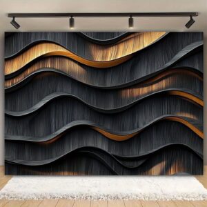 1pc Wave Texture Party Backdrop Banner - Black Golden Ripple Design, Durable Polyester Fabric, 99.06x149.86cm-179.83x229.87cm, No Electricity Needed for Weddings, Birthdays, Christmas, Photo Booth Props & Multi-Event Decor, Wave Decor, Wedding Decoration, Elegant Design, Highquality Fabric, Decorative Panel, Home Decorators