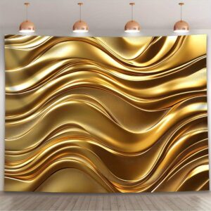 1pc Golden Fluid Wave Texture Backdrop Banner - Durable Polyester Wall Decoration for Parties, Birthdays, Anniversaries & Celebrations - Versatile Indoor/Outdoor Use, Party Backdrop | Elegant Decor | Durable Polyester, Golden Decorations
