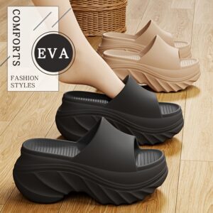 Pair of Women'S Summer EVA Thick Sole Slippers - Soft, Non-Slip, Odor-Resistant, Open-Toe Design in Solid Pink or Black, Perfect for Indoor/Outdoor Wear, Multiple Colors Available, Indoor Slippers | Elegant Slippers | EVA Material, Summer House Slipper