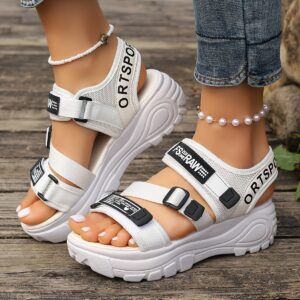Women'S Comfortable Open-Toe Sandals with Thick Sole and Adjustable Straps - Stylish White Synthetic High Heels for Casual Wear, Strappy Sandals