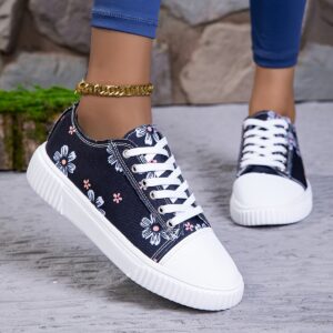Women'S Fashion Sneakers - Casual Slip-On Sneakers with Floral Pattern, Comfortable Flat, Breathable, Low-Top, Round Toe, All-Season Sneakers, Casual Footwear | Floral Sneakers | Comfortable Sneakers