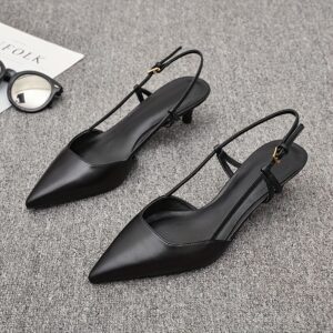 Black Faux Cover Pointed Toe Mid-Heel Sandals for Women - Elegant Summer Party & Professional Wear with Golden-Tone Buckle Strap, Formal Occasion Shoes | Sleek Stiletto Design | Durable Rubber Sole, High Heel Sandals