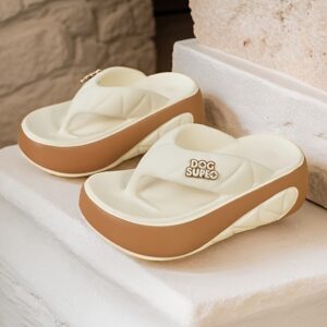 Women's Comfy EVA Slide Sandals - Open Toe, Slip-On Design with Thick Sole for Indoor/Outdoor Use, Beige & White Textured Pattern, Casual Beach Slides, Outdoor Slippers | Casual Comfort | EVA Material