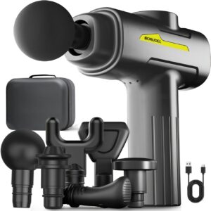 SORUDEL deep tissue massage gun with 8 massage heads, handheld electric muscle massager, high-power myofascial impact device, battery powered, rechargeable18650 lithium battery, 6-speed, 10 minute automatic stop function, portable, with carrying case