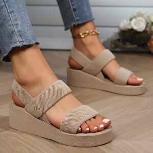 Women's Chic Summer Platform Sandals - Casual Beige Slip-On with Comfortable Thick Sole, Round Toe Design for Beach & Travel, Easy-Care EVA Material