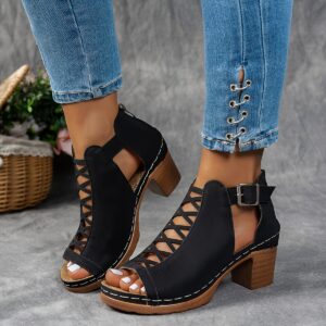 Summer Cross Roman Gladiator Elegant Thick Heel Wedge Sandals