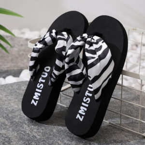 Women's Zebra Print Flip Flops, Fashion Clip Toe Wedge Slide Shoes, Casual Lightweight Outdoor Beach Slides