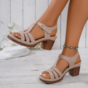 Women's Chunky Heel Sandals with Adjustable Ankle Straps - Open-Toe Synthetic Cover Comfortable Dress Shoes for Weddings, Parties & Casual Outings, Secure Fit Sandals | Stylish Women's Sandals | Synthetic Cover Sandals, High Heel Sandals